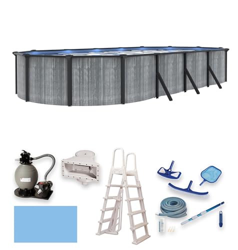 Blue Wave San Pedro 12x24-ft Oval 52-in Deep 6-in Top Rail Above Ground Steel Wall Swimming Pool Package