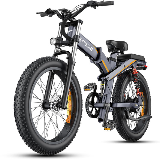 ENGWE X24 Electric Fat Tire Bike - 1200W(Peak) High-Speed Motor, Dual Battery, All Terrain, Full Suspension, 31mph Top Speed - Grey