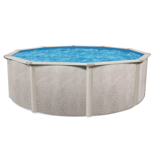 Aquarian Phoenix Series 15 Foot x 52 Inch Durable Steel Frame Above Ground Outdoor Backyard Round Swimming Pool with Easy Assembly, Beige